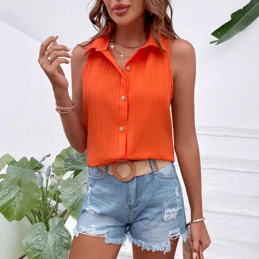Women's Style Shirts, Sleeveless Blouse With Back For Women, Tops, Elegant Work Clothes, Women's Tops, Women's Blouses, Summer - Image 4