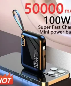 50000mAh Portable Power Bank with PD 100W and Detachable USB-C Cable for Fast Charging iPhone, Xiaomi, Samsung