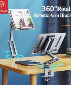 Oatsbasf Adjustable Laptop Stand with Clamp - 360° Rotating Holder for Desktops and Beds