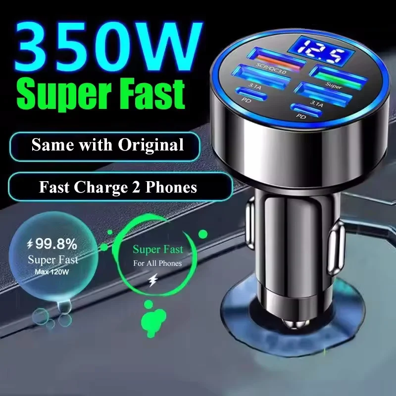 350W USB Car Charger with PD and QC3.0 for iPhone, Samsung, Huawei, and Xiaomi Devices