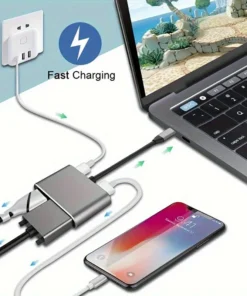 Alternative view of 4 in 1 USB C Hub Multiport Adapter Docking Station Type C to 4K HDTV VGA 100W PD Fast Charge Splitter for MacBook Pro/Air Laptop