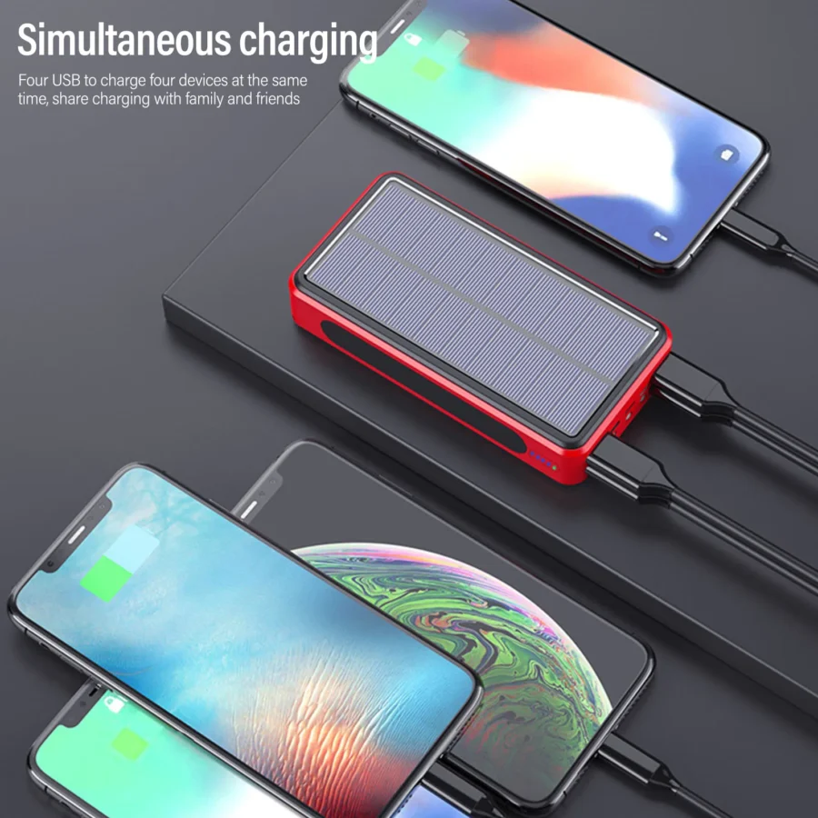 Solar Power Bank 50,000mAh - Portable Aluminum USB Charger with LED Light for Camping and Emergencies - Image 2