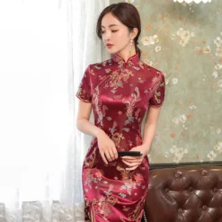 Alternative view of Plus Size Qipao Dress with Dragon and Phoenix Design for Women
