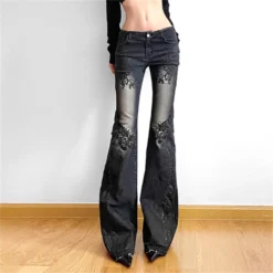Alternative view of Gothic Flare Jeans with Vintage Baggy Style for Women