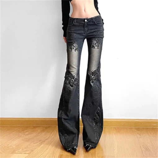 Gothic Flare Jeans with Vintage Baggy Style for Women - Image 2