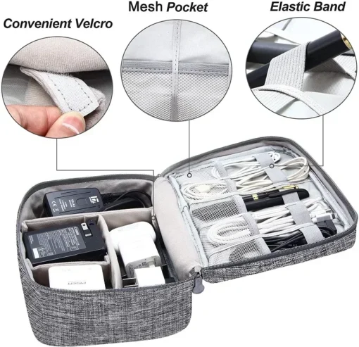 Large Capacity Digital Organizer Bag for Travel - Waterproof with USB Charger and Headphone Storage - Image 3