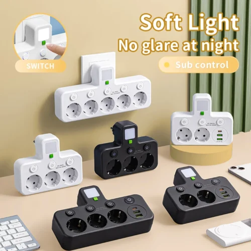 EU Plug Power Strip Outlets Two specifications with or without USB Type-C port Wall Charger for Home Office