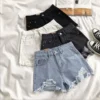 Korean Denim Shorts with Ripped Design and Tassel Pockets for Women's Summer Fashion