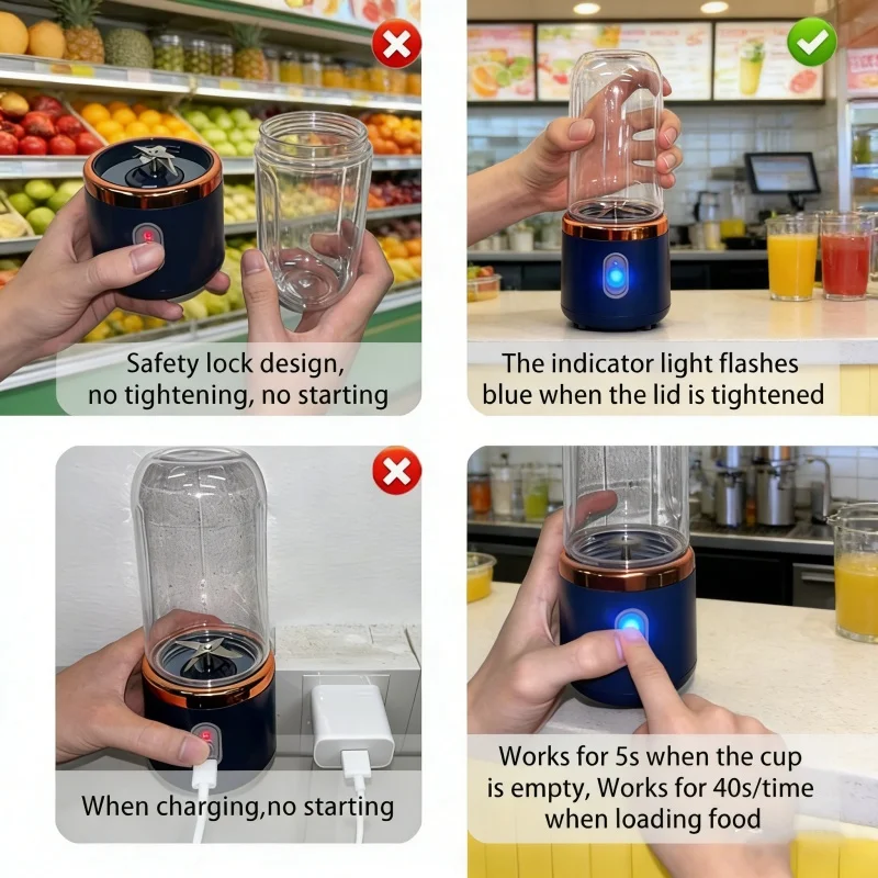 Portable 400ML Electric Juicer with 6 Blades - Multifunctional Blender and Milkshake Maker - Image 5