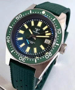 62mas green dial 200M Waterproof Mechanical Watch for Men AR Sapphire Crystal 120Clikcs C3 luminous Sport Steel Clock Sunburst