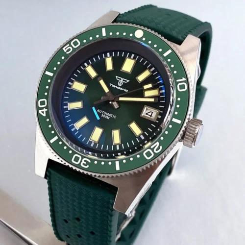 62mas green dial 200M Waterproof Mechanical Watch for Men AR Sapphire Crystal 120Clikcs C3 luminous Sport Steel Clock Sunburst