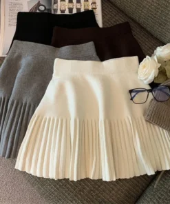 Korean Pleated Mini Skirt for Women - Knitted, Elastic Waist, Casual Fashion