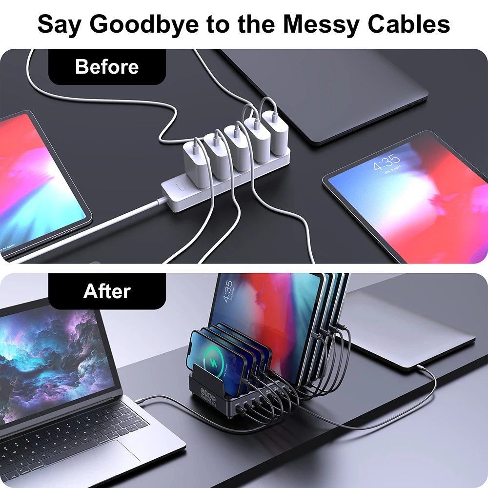 600W GaN Multi USB Fast Charger with 10 Ports for MacBook, iPhone, iPad, and Samsung Tablets - Image 5