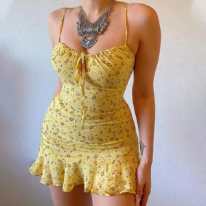 Floral Camisole Dress for Women - Comfortable Summer Style for Warm Weather Wear - Yellow, M