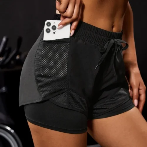 Women's Elastic Sports Shorts with Pockets - Yoga and Training Fitness Wear