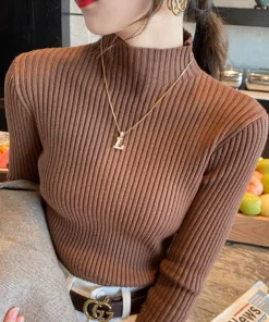 Elegant Solid Basic Knitted Tops Women Turtlneck Sweater Long Sleeve Casual Slim Pullover Korean Fashion Simple Chic Clothes