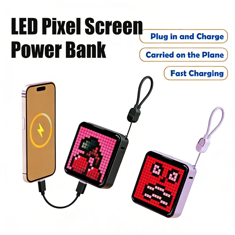 5000mAh LED Pixel Screen Power Bank with Night Light and App Control