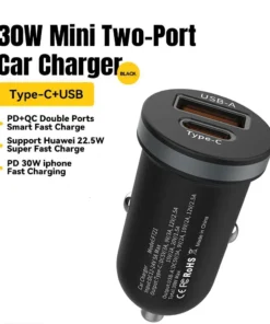 30W Quick Charge USB Type C Car Charger for iPhone and Samsung