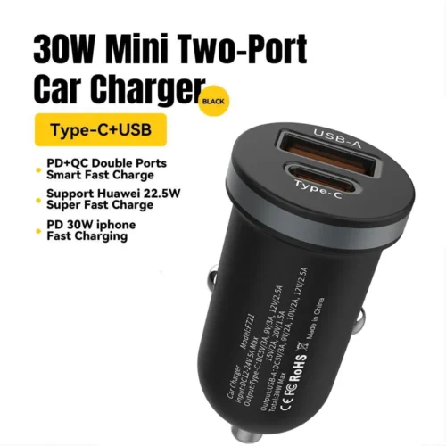 30W Quick Charge USB Type C Car Charger for iPhone and Samsung