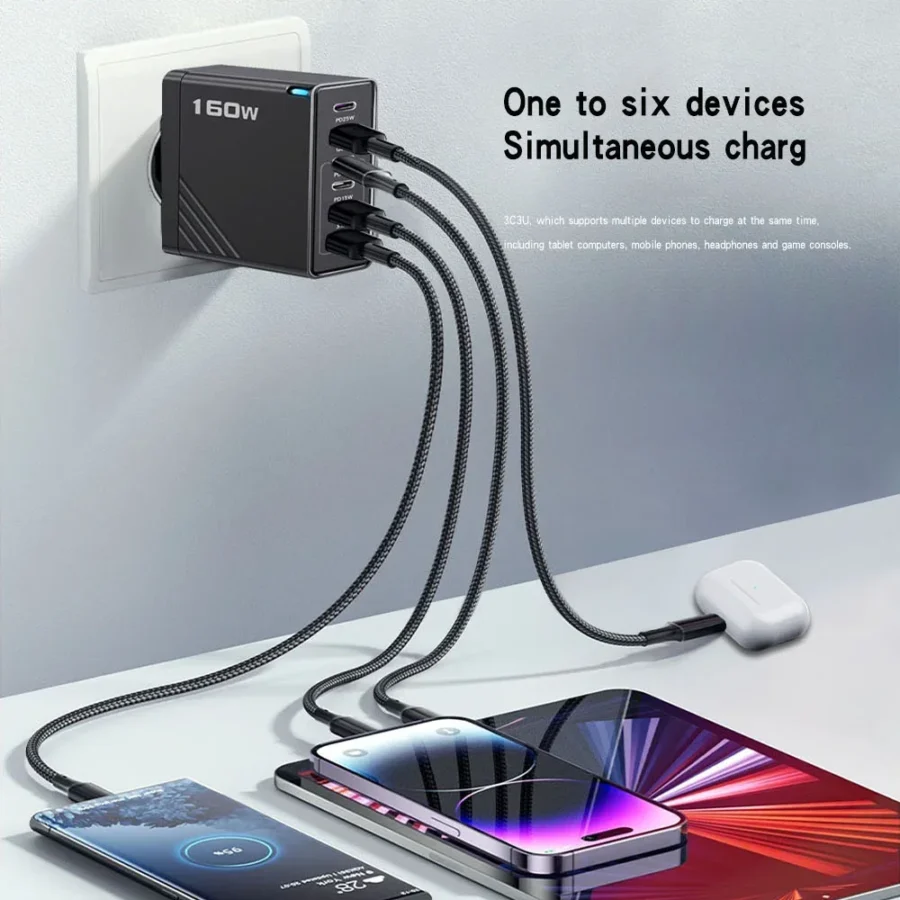 160W USB-C Fast Charging Wall Charger - Multi-Port EU/US Plug for iPhone, Samsung, and Huawei - Image 2