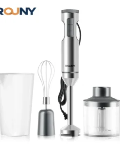 ROUNY 4-in-1 Immersion Blender with 1000W Power, Stainless Steel, Includes Mixing Beaker and Processor