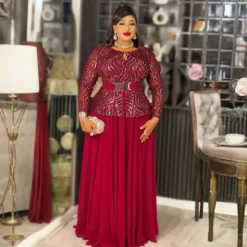 Alternative view of Ankara Dashiki Long Dress with Sequin Details for Plus Size Women at Weddings and Parties