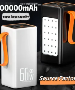 High-Capacity 200,000mAh Power Bank with 66W Fast Charger – Waterproof Rechargeable Battery for Mobile Phones and Laptops