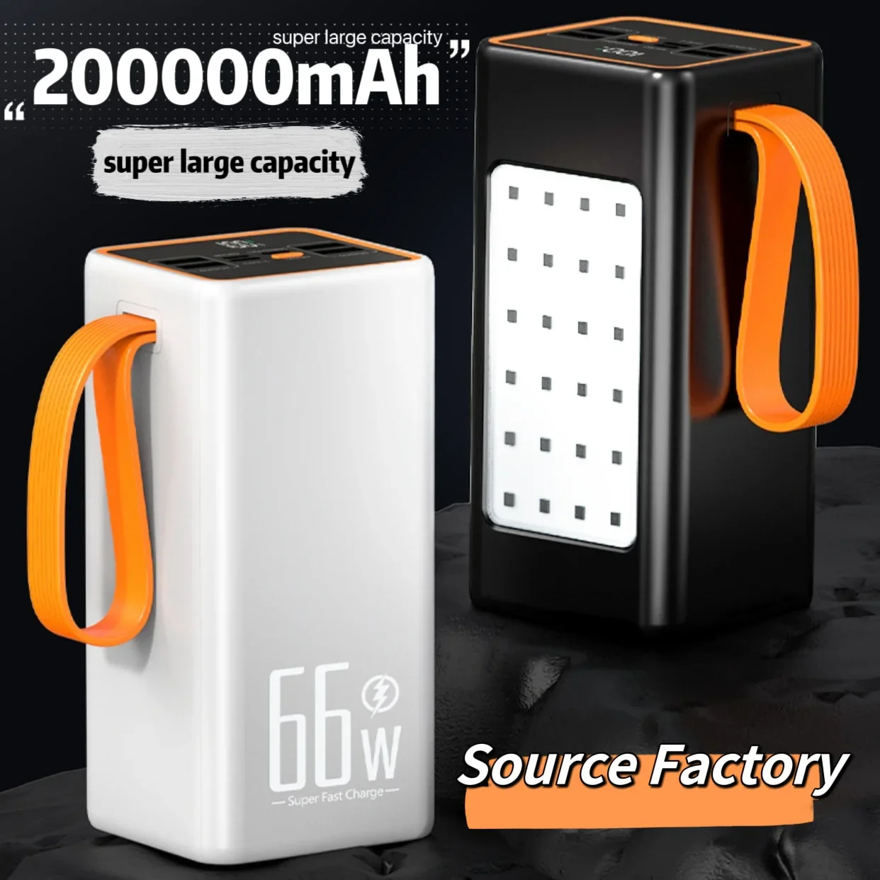 High-Capacity 200,000mAh Power Bank with 66W Fast Charger – Waterproof Rechargeable Battery for Mobile Phones and Laptops