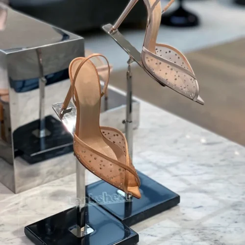 Alternative view of Rhinestone Lace Pointed Toe High Heels Sandals for Women with Ankle Strap