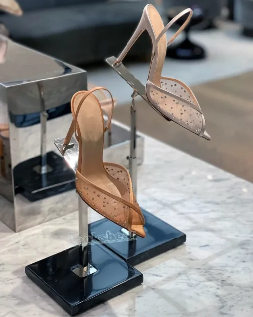 Rhinestone Lace High Heels Sandals with Pointed Toe and Ankle Strap for Women - Image 2