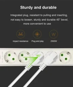 Alternative view of 2M Cable EU Plug Power Strip with 3 USB Socket Network Filter Round Pin AC Outlet Ports Extension Cord Electrical Charge Adapter