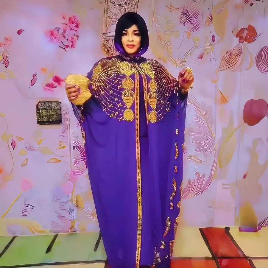 Luxury Chiffon Bubu Dress Set for Women - Plus Size African Style with Rhinestones - Image 4