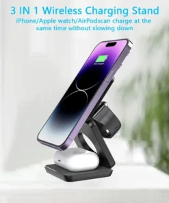 Alternative view of 3-in-1 MagSafe Wireless Charger Stand for iPhone, Apple Watch, and AirPods - Fast Charging