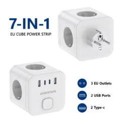 Wall Socket Extender with Switch and 3 Outlets, 2 USB A and 2 Type C Ports for Travel