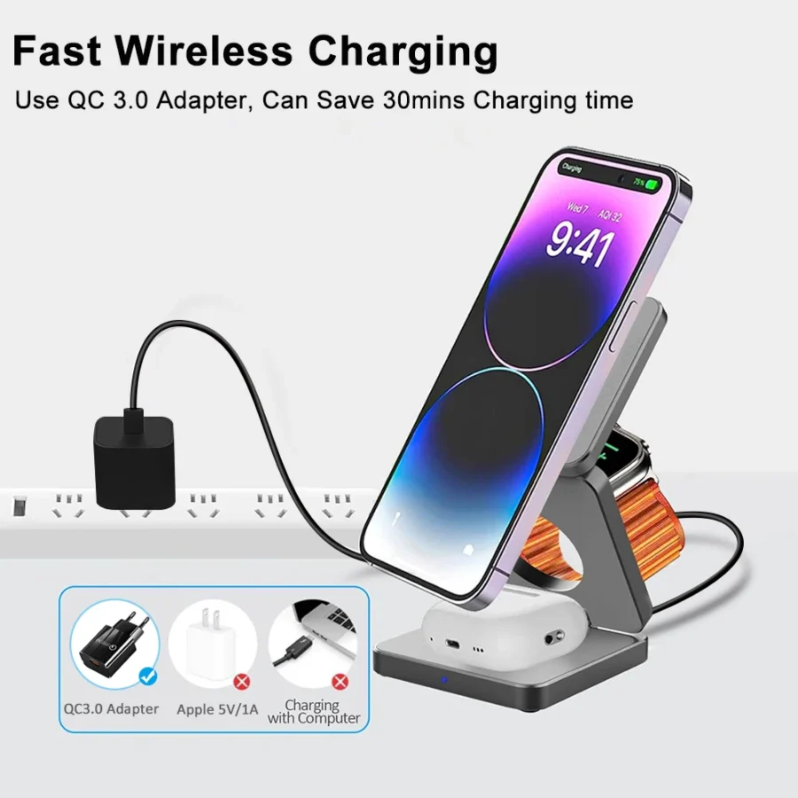 Apple 3-in-1 Foldable Magnetic Wireless Charger for iPhone - Image 2