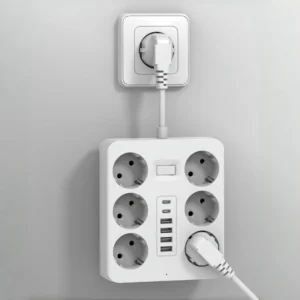 Wall Socket Extender with 6 AC Outlets and 4 USB Ports for Home Use - EU Plug, White