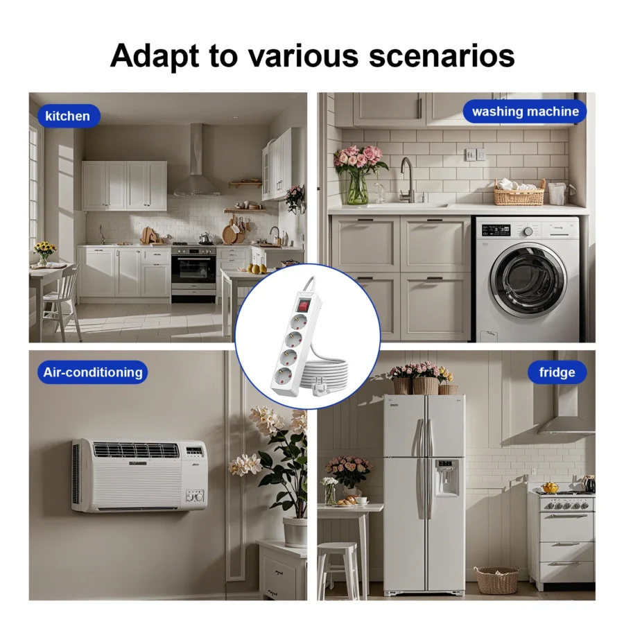 4 Outlet EU Surge Protector Power Strip 1.5m Extension Cord AC Plug Socket Adapter 4 Socket Adapter with Overload Protection - Image 5