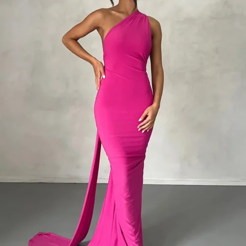 Alternative view of Hugcitar One Shoulder Backless Maxi Dress - Adjustable Ruched Design for Women