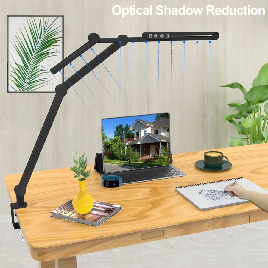 Led Desk Lamp with Clamp, Architect Desk Lamp for Home Office with Atmosphere Lighting, 24W Ultra Bright Auto Dimming Desk Light - Image 4