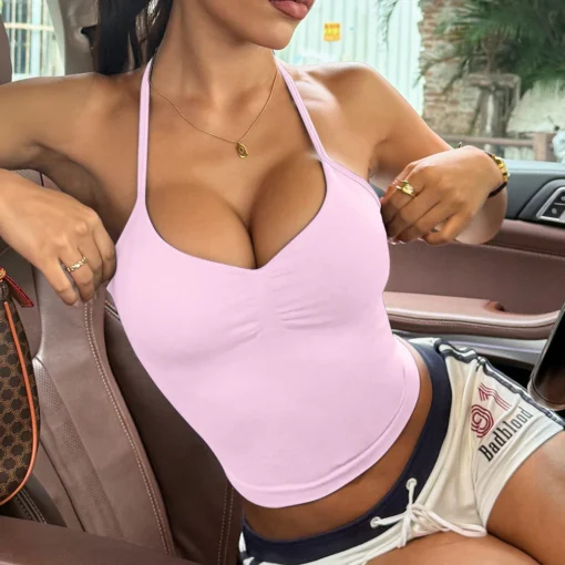 Adjustable Strappy Gym Top with Removable Cups for Women - Backless Scrunch Bra Yoga Tank - Image 4