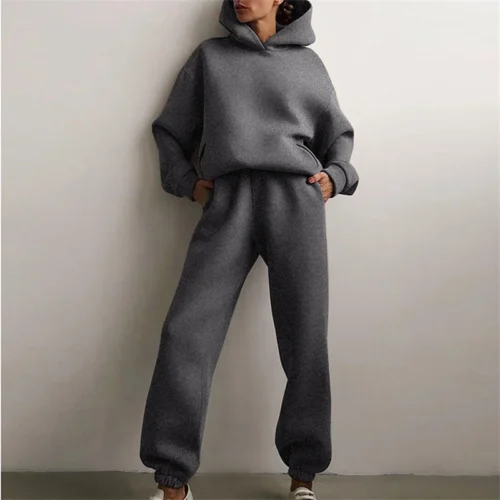 Alternative view of Women's Tracksuit Suit Autumn Fashion Warm Hoodie Sweatshirts Two Pieces Oversized Solid Casual Hoody Pullovers Long Pant Sets