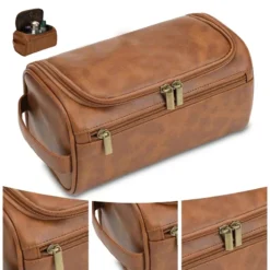 Leather Dopp Kit for Travel and Cosmetics - Large Toiletry Bag for Men and Women