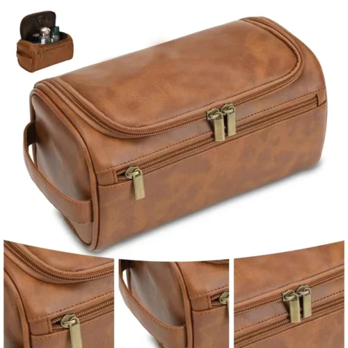 Leather Toiletry Bag - Large Dopp Kit for Travel and Cosmetics
