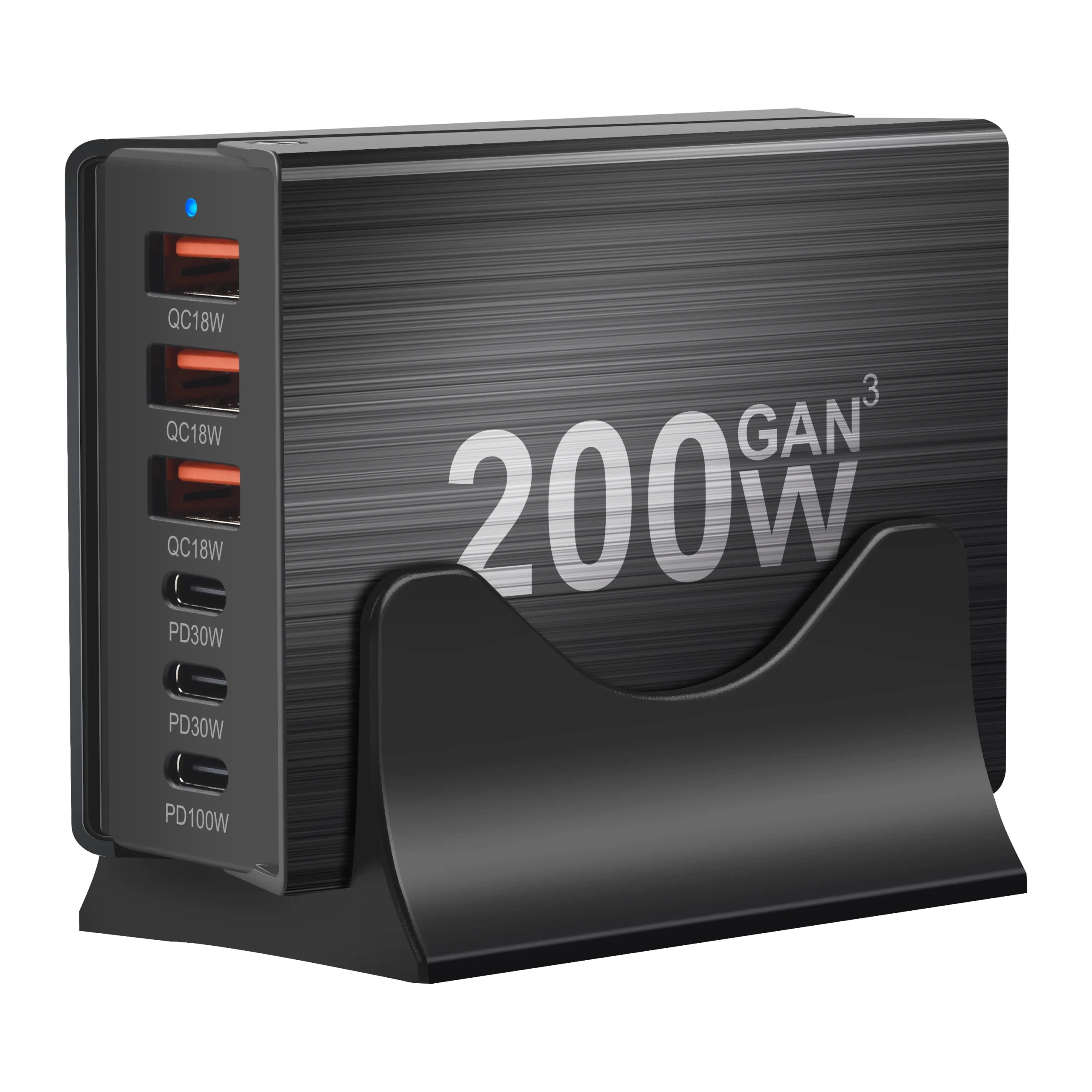 USB-C Fast Charging 200W 6-Port Hub Charger for Phones and Tablets, Portable Design - Image 3