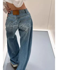 Loose Wide Leg Women's Distressed Jeans - Vintage American Style