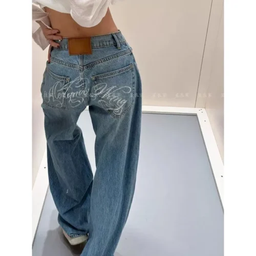 Loose Wide Leg Women's Distressed Jeans - Vintage American Style