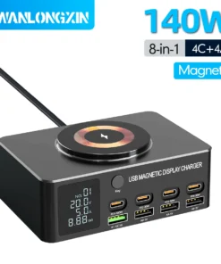 220W GaN USB Type C Fast Charger Portable QC3.0 140W Desktop Power Charging Station Charger For iPhone 16 15 Pro Max MacBook Air