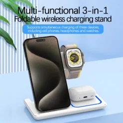 Alternative view of 3-in-1 Wireless Charger Stand with 30W Fast Charging for iPhone, Apple Watch, and AirPods