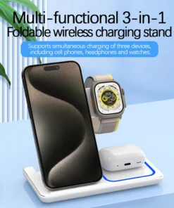 Alternative view of 30W Fast Wireless Charger Stand 3-in-1 for iPhone, Apple Watch, and AirPods