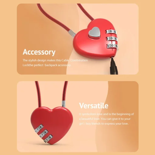Zinc Alloy Love Lock Heart Combination Lock for Bags and Trolley Boxes - Image 5